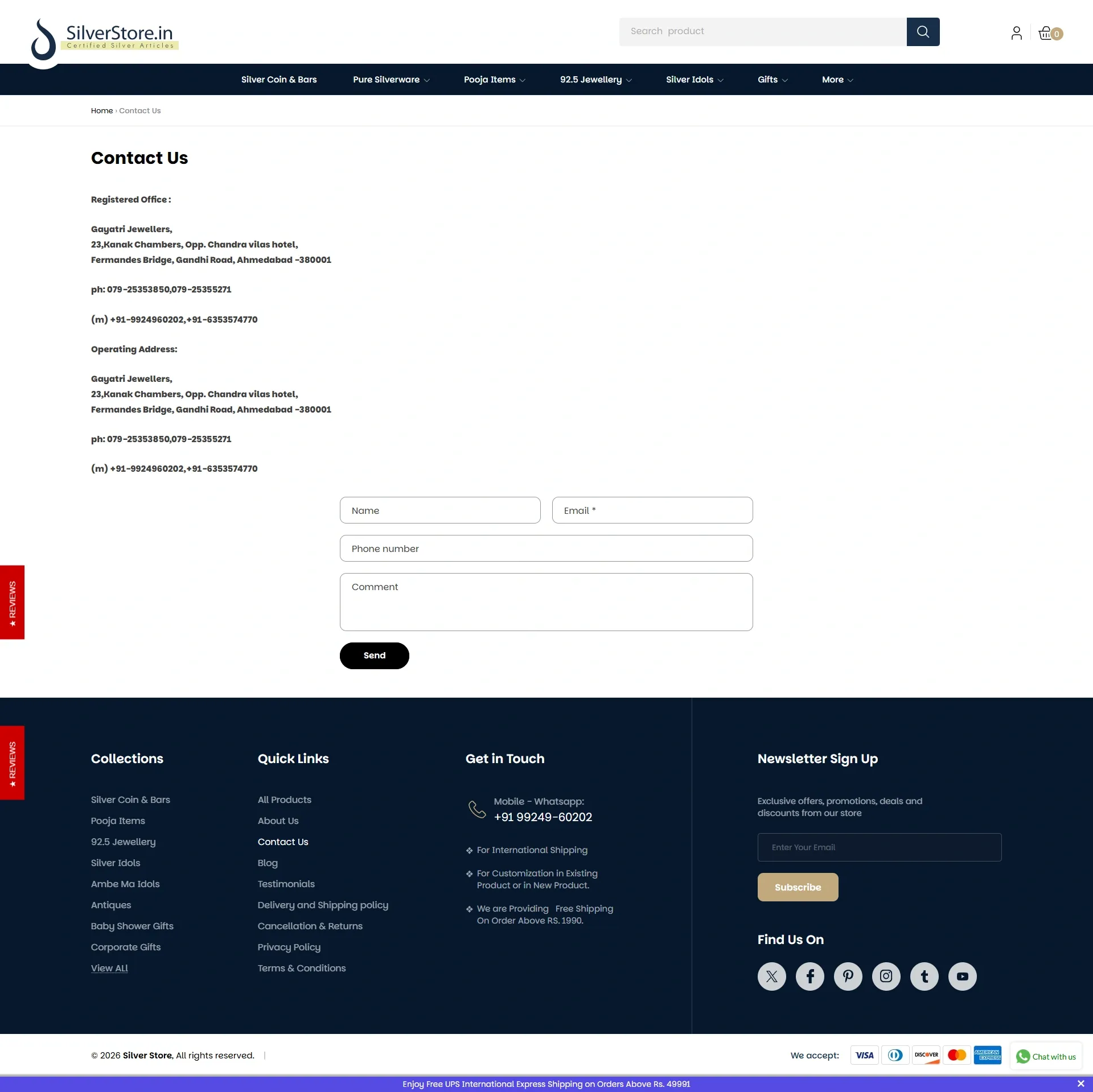 Silver store contact us page Silver store contact us page